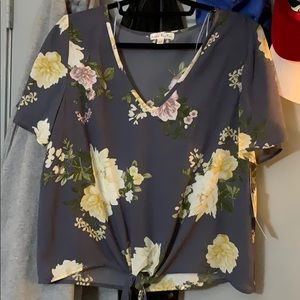 Floral tie front blouse